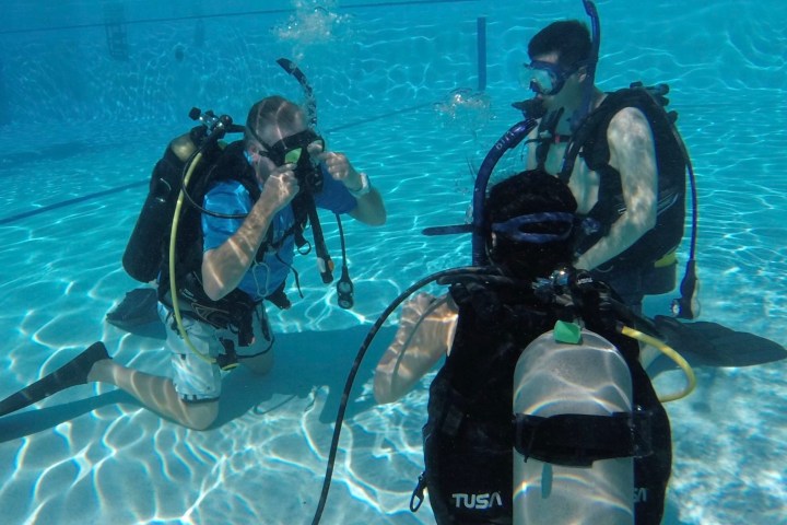 a person swimming in the water